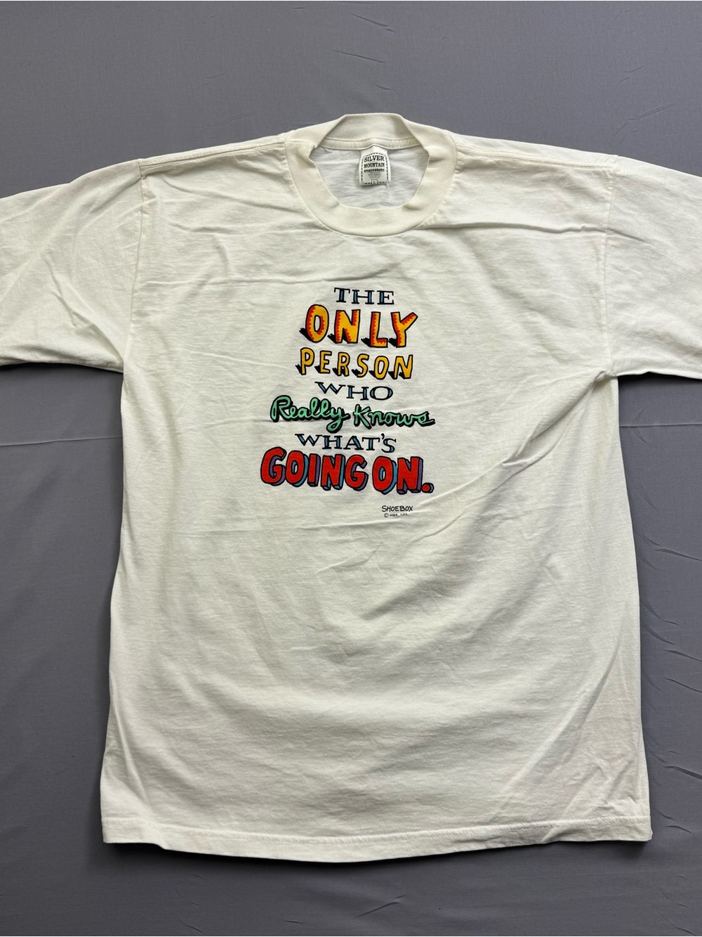 Vtg Silver Mountain Shoebox Greetings Funny Mens TShirt L Short Sleeve Crew Neck